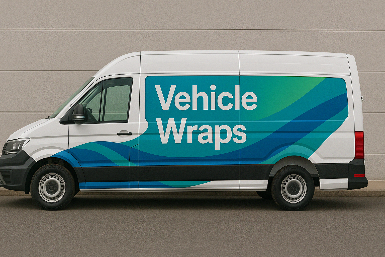 Full vinyl vehicle wrap on commercial van with custom branding