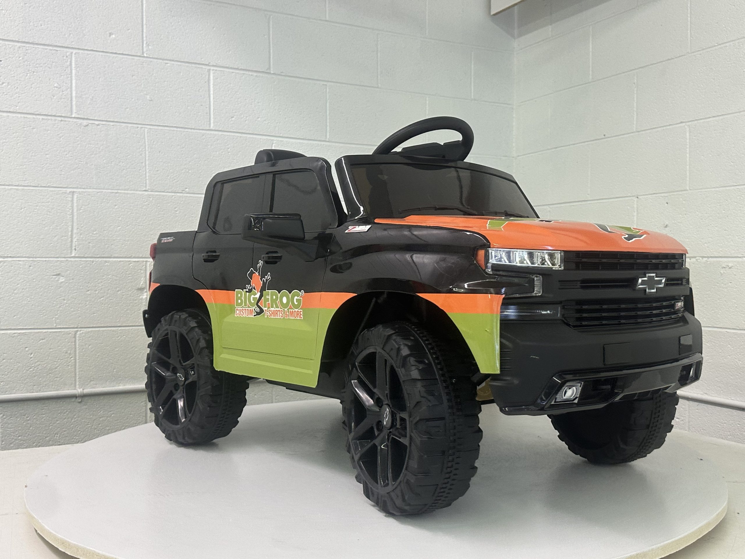 Custom branded remote control truck for Big Frog Custom T-Shirts & More.