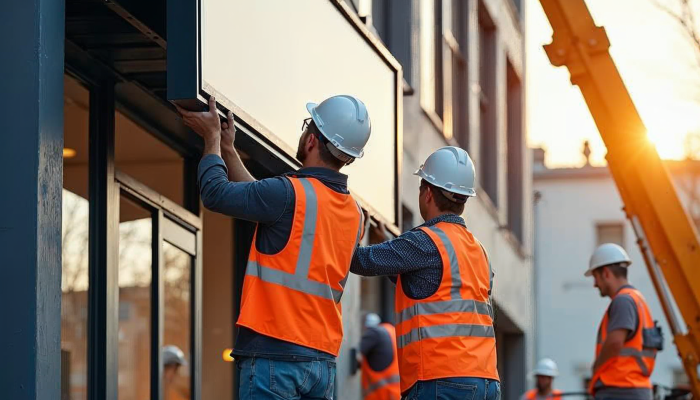 Sign installers at work